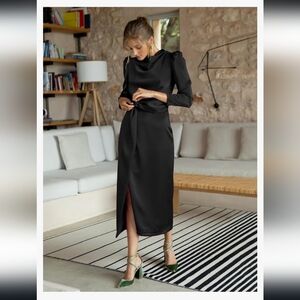 Women's Black satin long sleeve high neck formal dress size XL